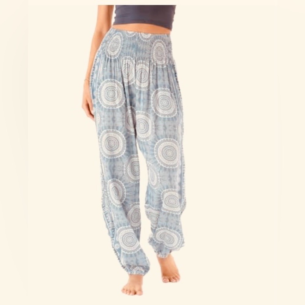 Lotus and Luna- Boho Tie-Dye Grey Printed Elastic-Waist Joggers/harem pant.